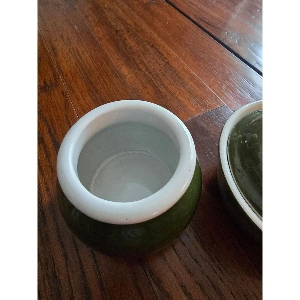 Hall China‎ Vintage Covered Sugar Bowl and Creamer Set Dark Green Made in USA